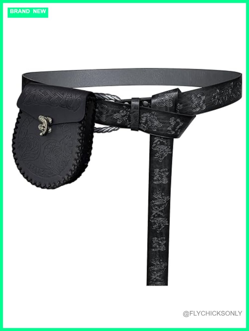 Medieval Embossed Faux Leather O Ring Belt with Nordic Belt Pouch Set for LARP